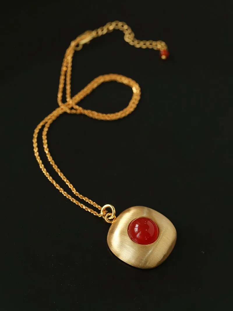 Brushed Geometric Pendant Agate Necklace