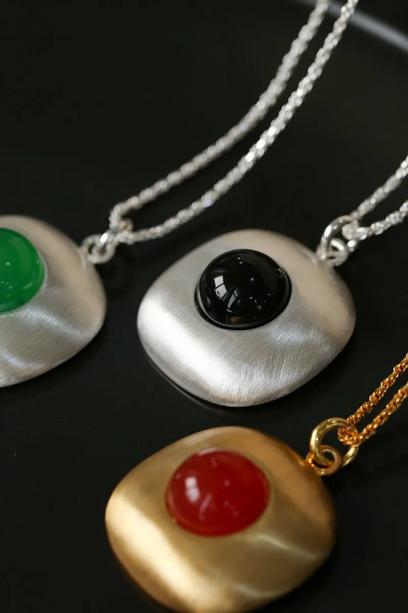 Brushed Geometric Pendant Agate Necklace