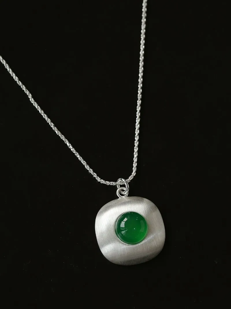 Brushed Geometric Pendant Agate Necklace