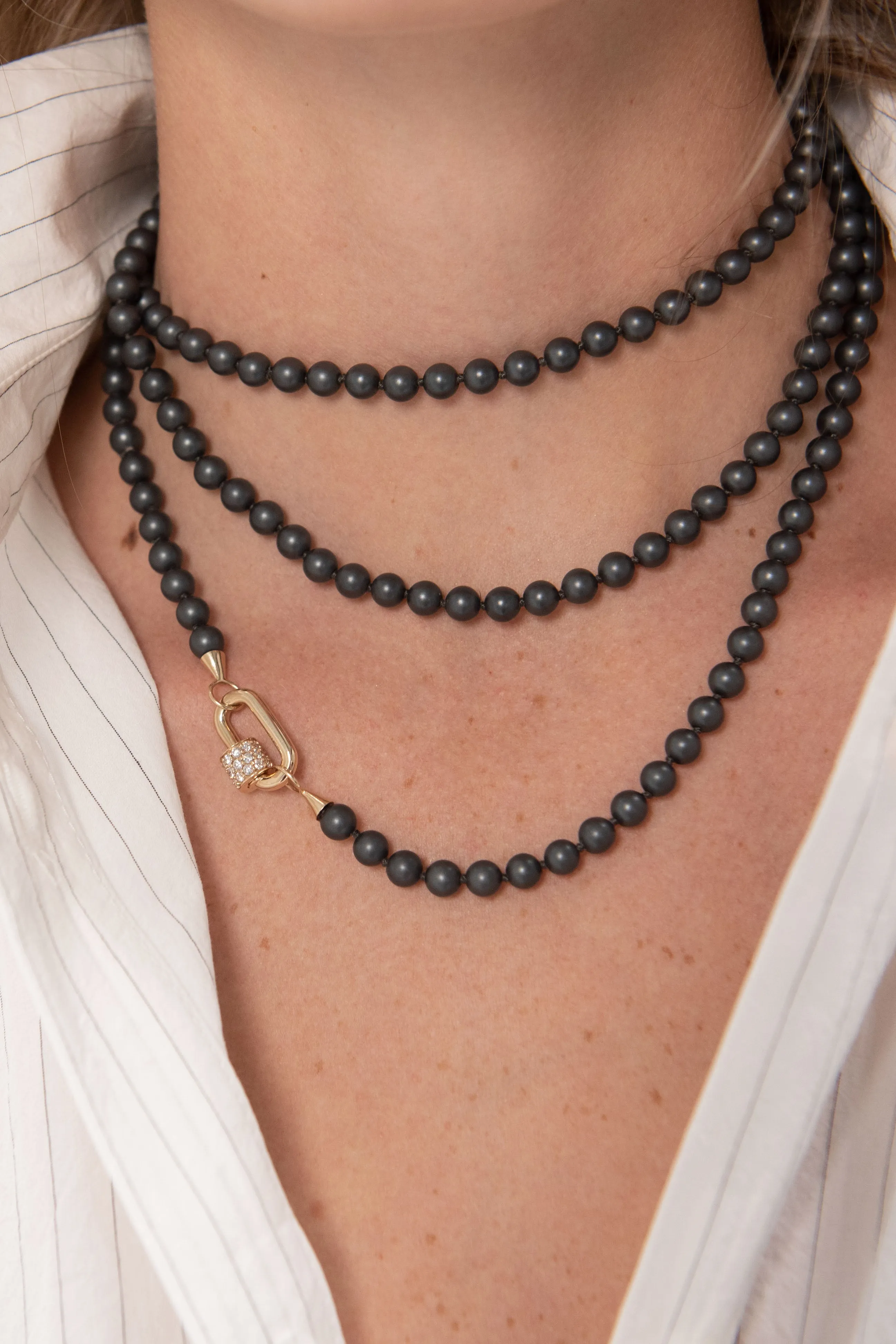 Buffed Hematite Strand, Yellow Gold Loops