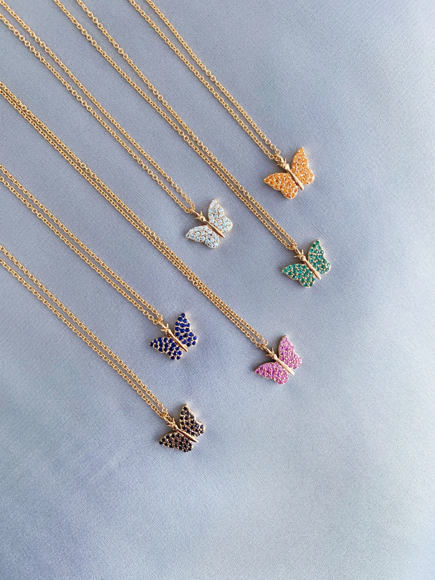 Butterfly 18K Gold Plated Necklace w. Blue Zirconias