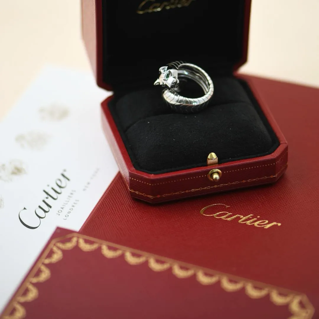 Cartier A Lakarda Panth??re 18K White Gold Tsavorite Onyx Ring Size 51