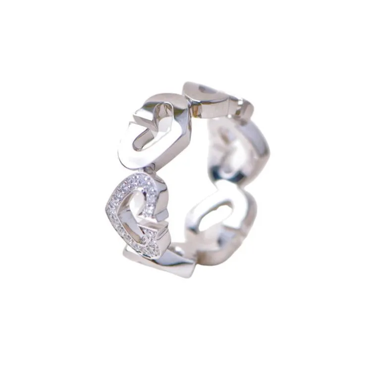 Cartier C Heart Diamond 18k White Gold Ring Size 50