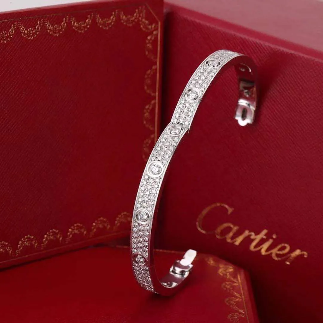 Cartier Love Diamond Pave White 18K Gold Bracelet Size 17