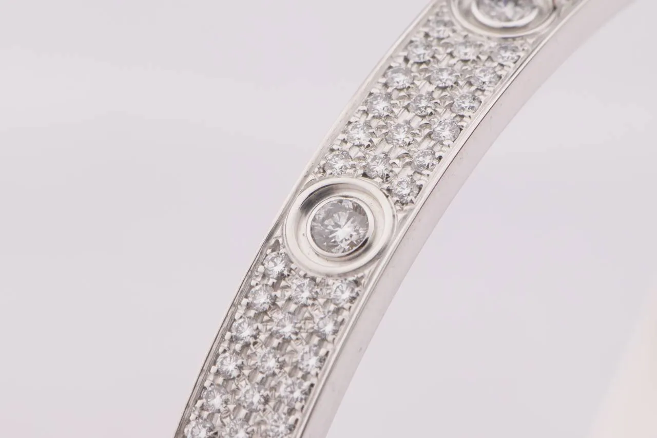 Cartier Love Diamond Pave White 18K Gold Bracelet Size 17