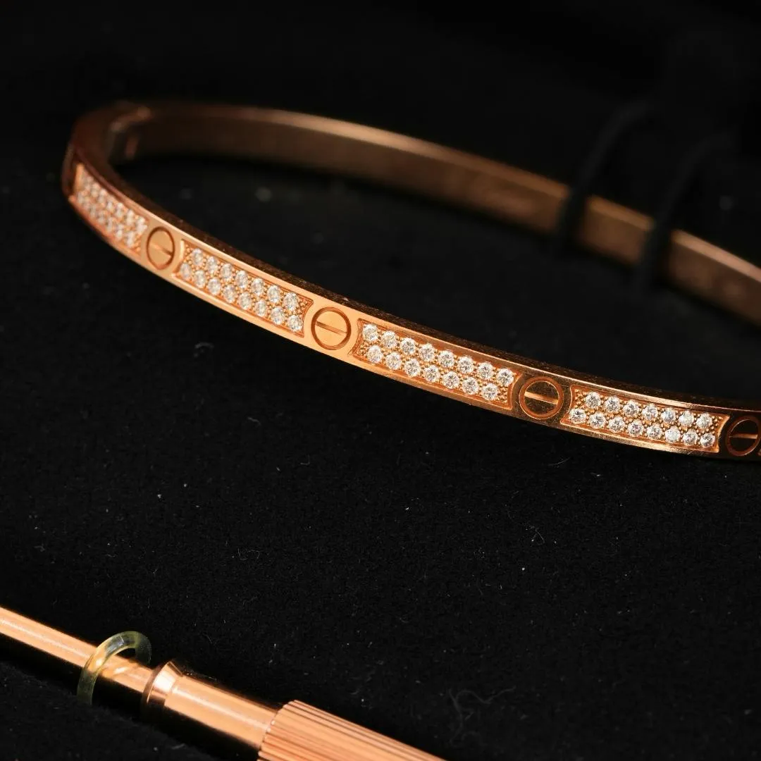 Cartier Love Pav?? Diamond 18k Rose Gold Bracelet Small Model Size 17