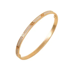Cartier Love Pav?? Diamond 18k Rose Gold Bracelet Small Model Size 17