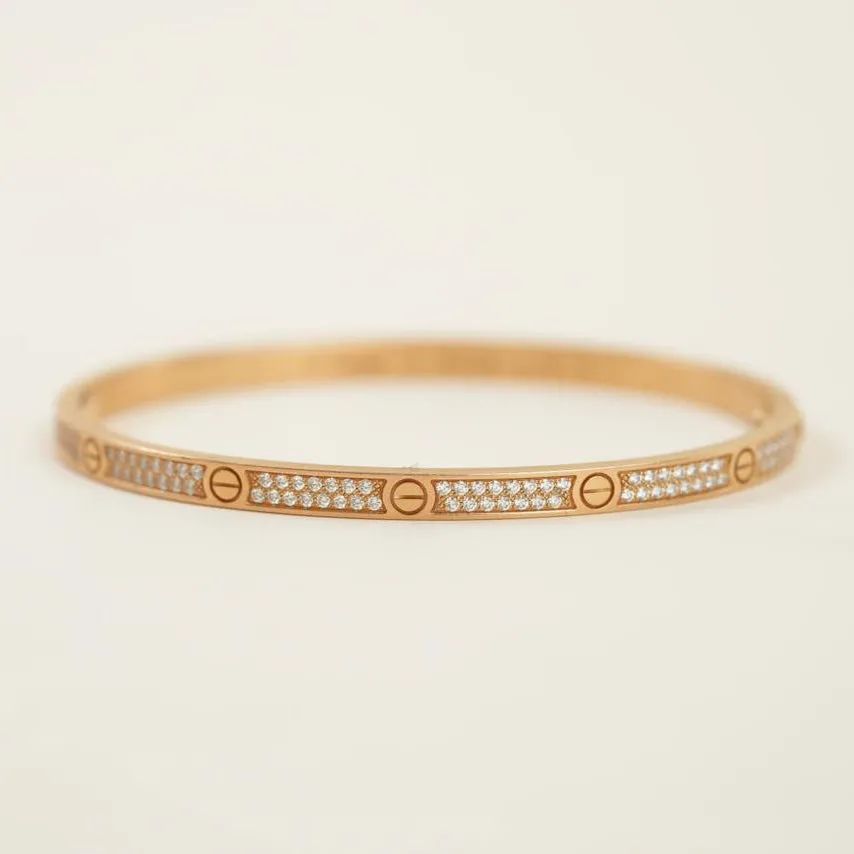 Cartier Love Pav?? Diamond 18k Rose Gold Bracelet Small Model Size 17