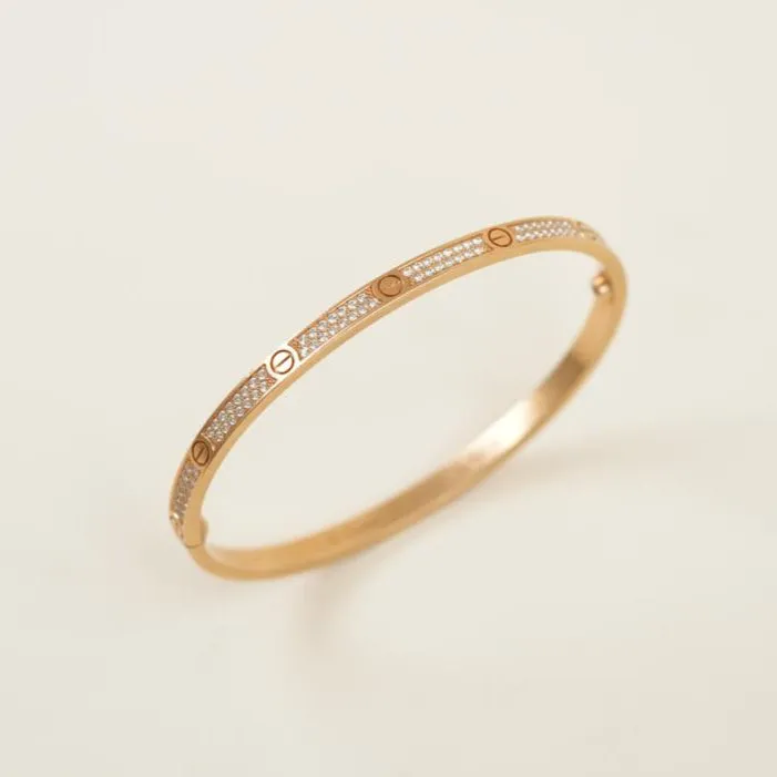 Cartier Love Pav?? Diamond 18k Rose Gold Bracelet Small Model Size 17