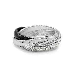 Cartier Trinity Ring, Diamond & Black Ceramic Size 52 - 18ct White Gold