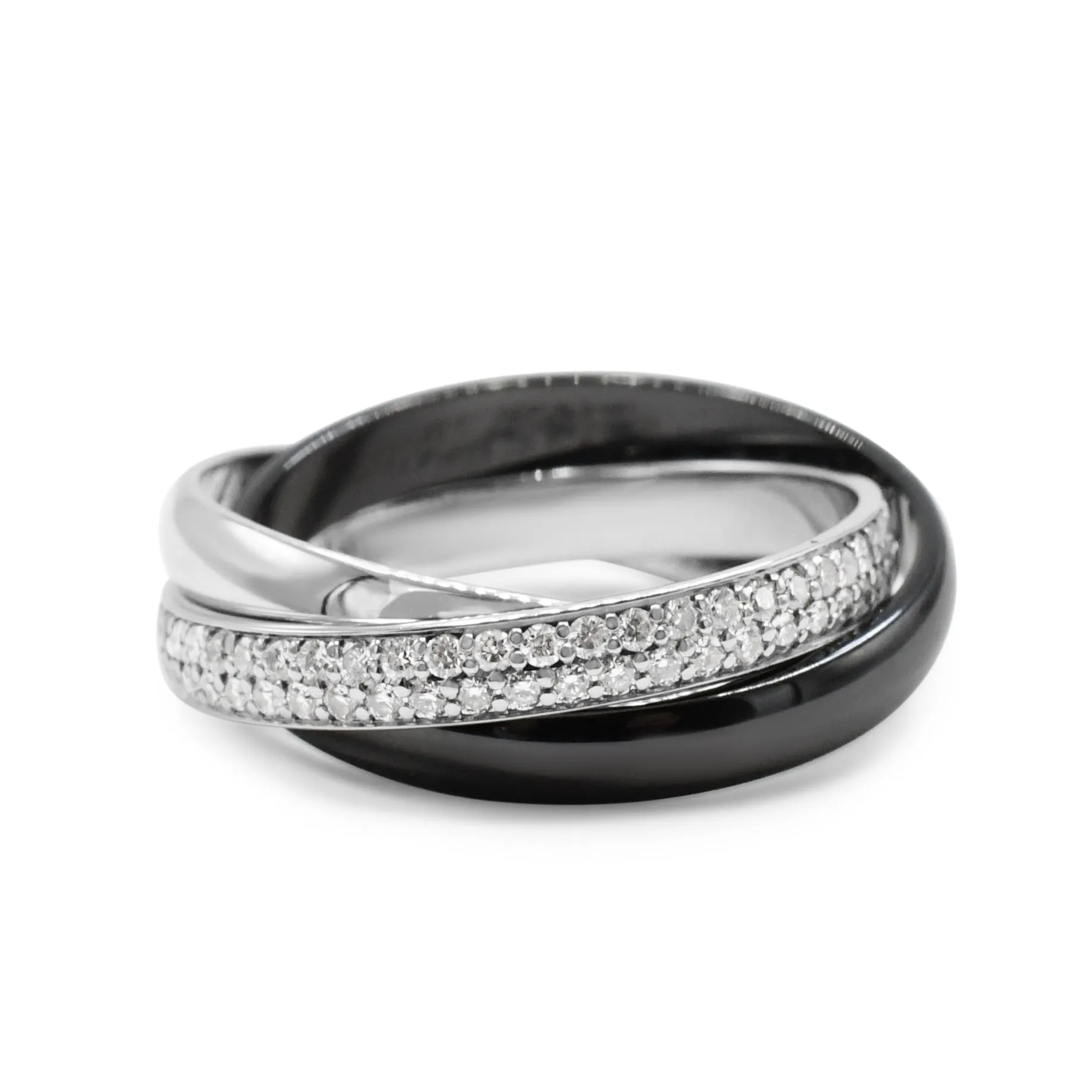 Cartier Trinity Ring, Diamond & Black Ceramic Size 52 - 18ct White Gold