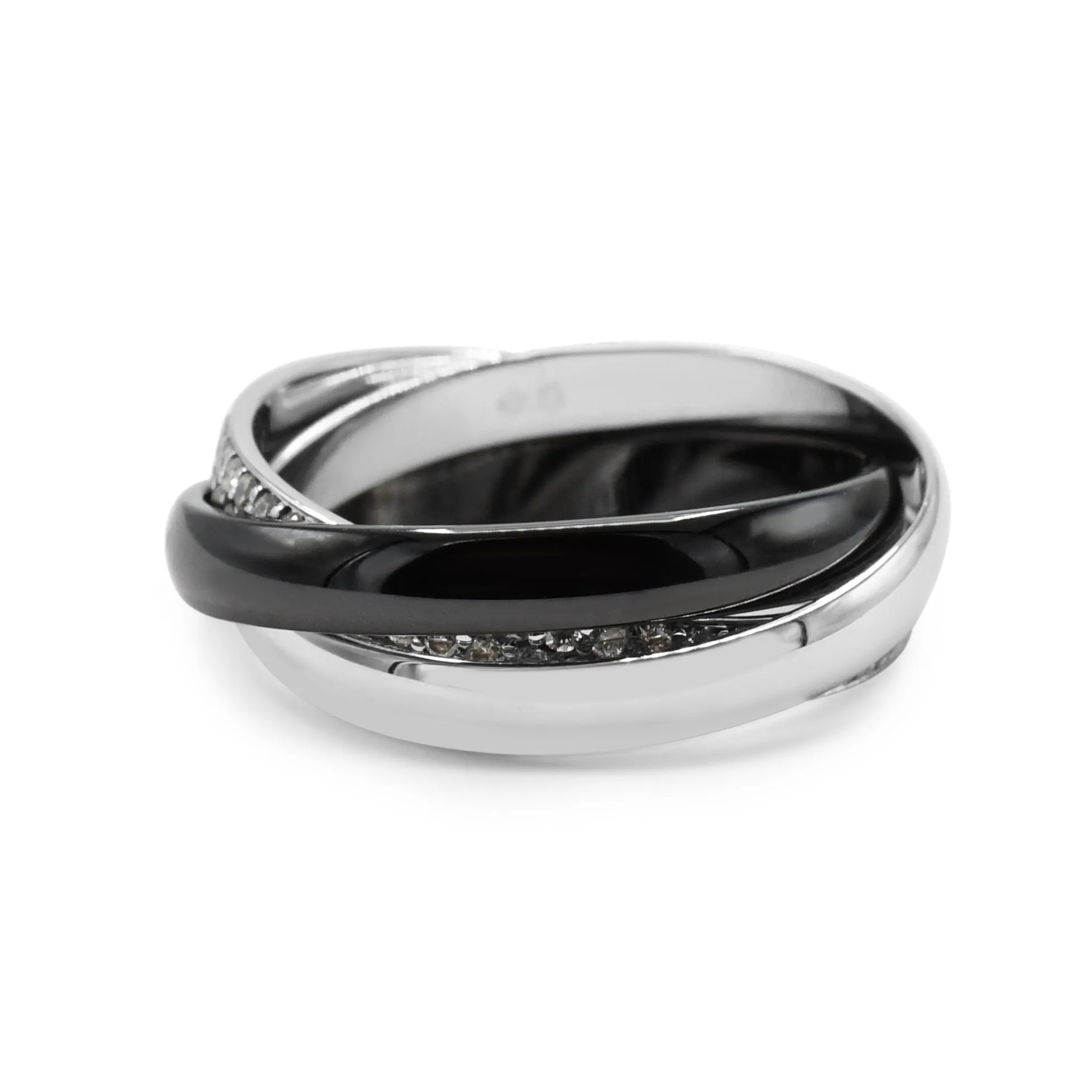 Cartier Trinity Ring, Diamond & Black Ceramic Size 52 - 18ct White Gold
