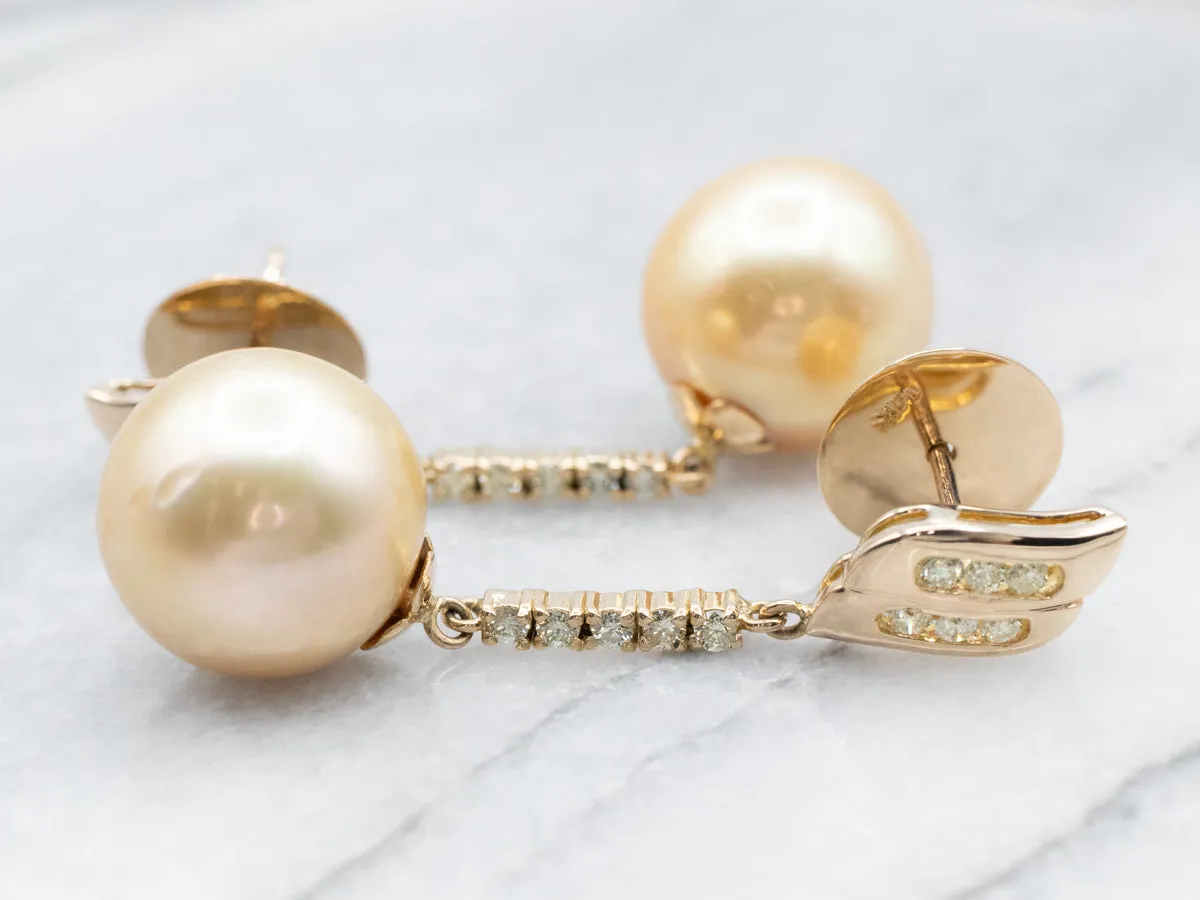 Champagne Pearl and Diamond Statement Earrings