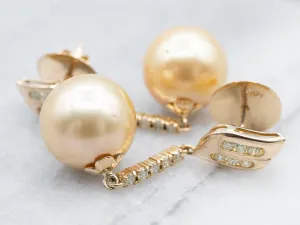 Champagne Pearl and Diamond Statement Earrings