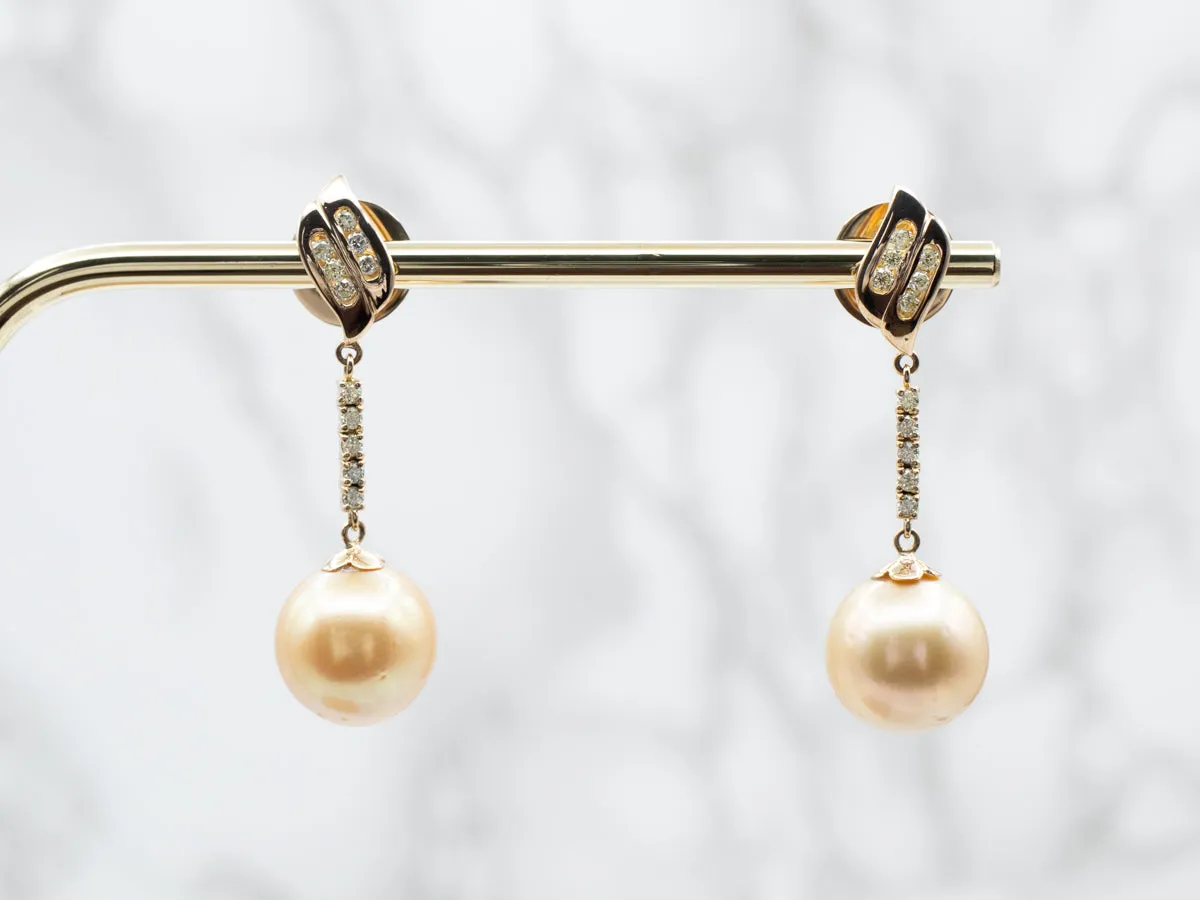 Champagne Pearl and Diamond Statement Earrings
