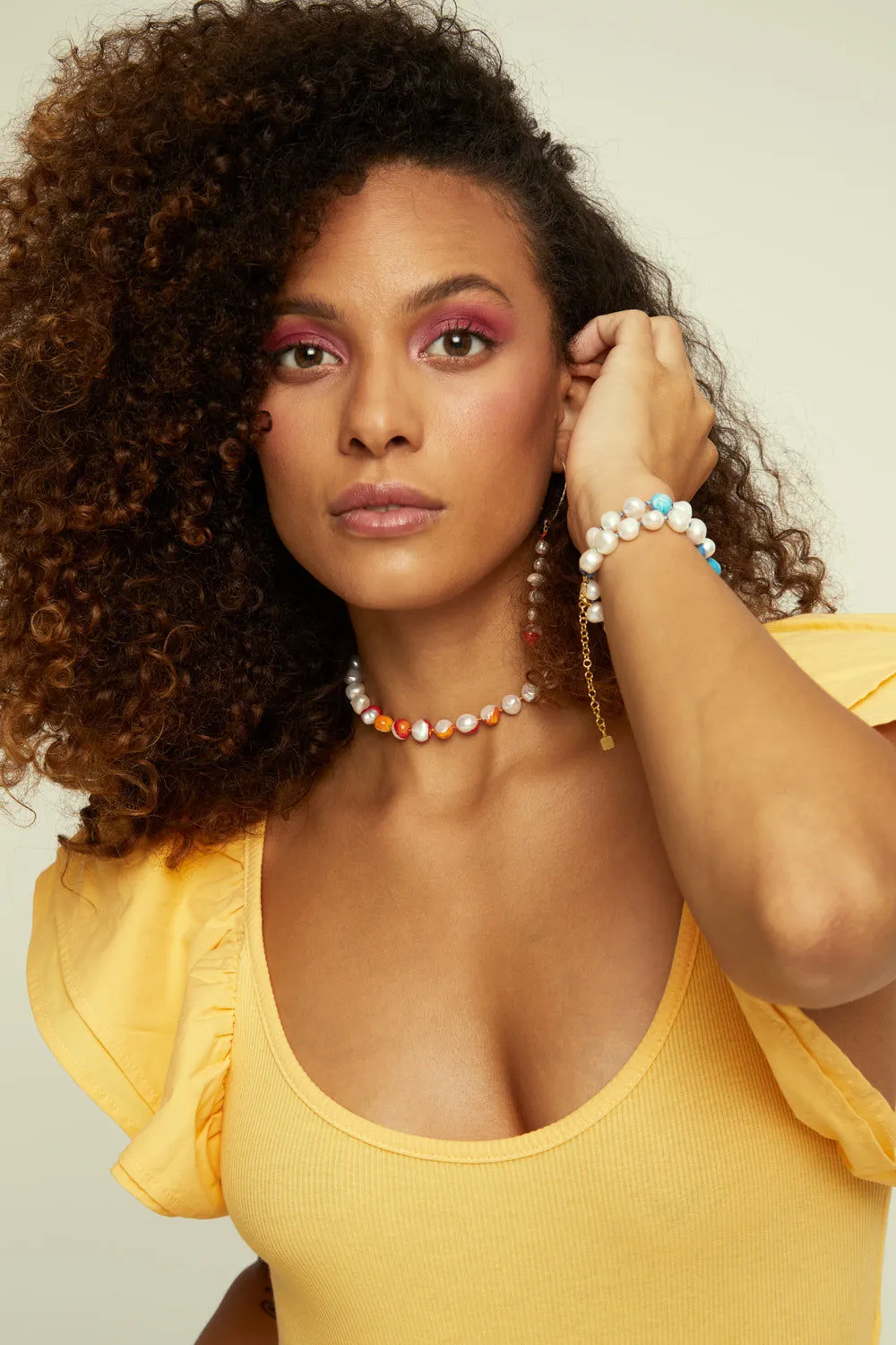 Choker Bah??a Blue 18K Gold Plated Necklace w. Pearls