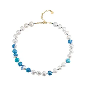 Choker Bah??a Blue 18K Gold Plated Necklace w. Pearls