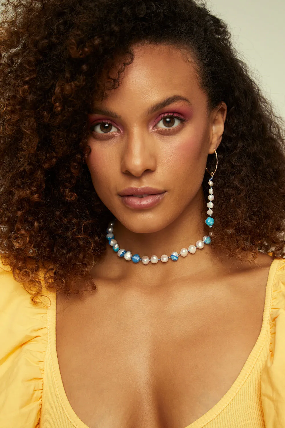 Choker Bah??a Blue 18K Gold Plated Necklace w. Pearls