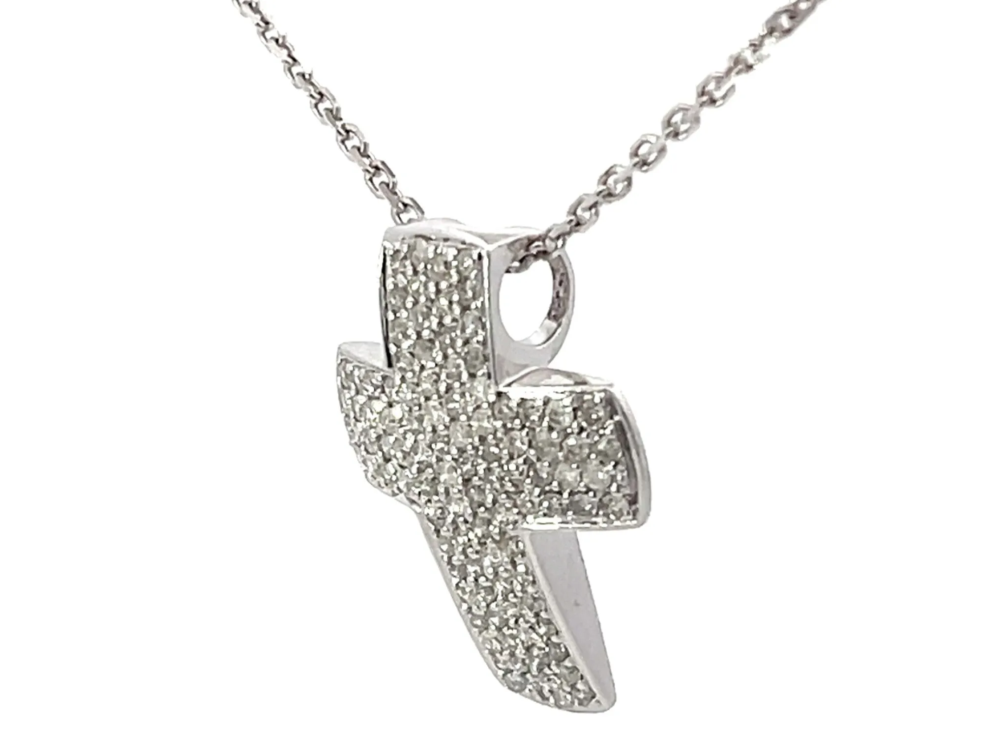 Cross Diamond Necklace Solid 14k White Gold