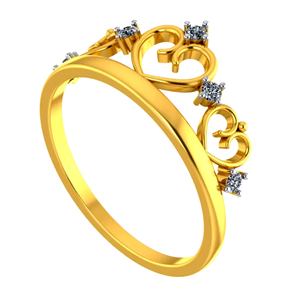 Crown-shaped 14k Gold Ring With Hearts And American Diamonds