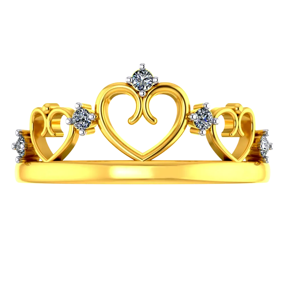 Crown-shaped 14k Gold Ring With Hearts And American Diamonds