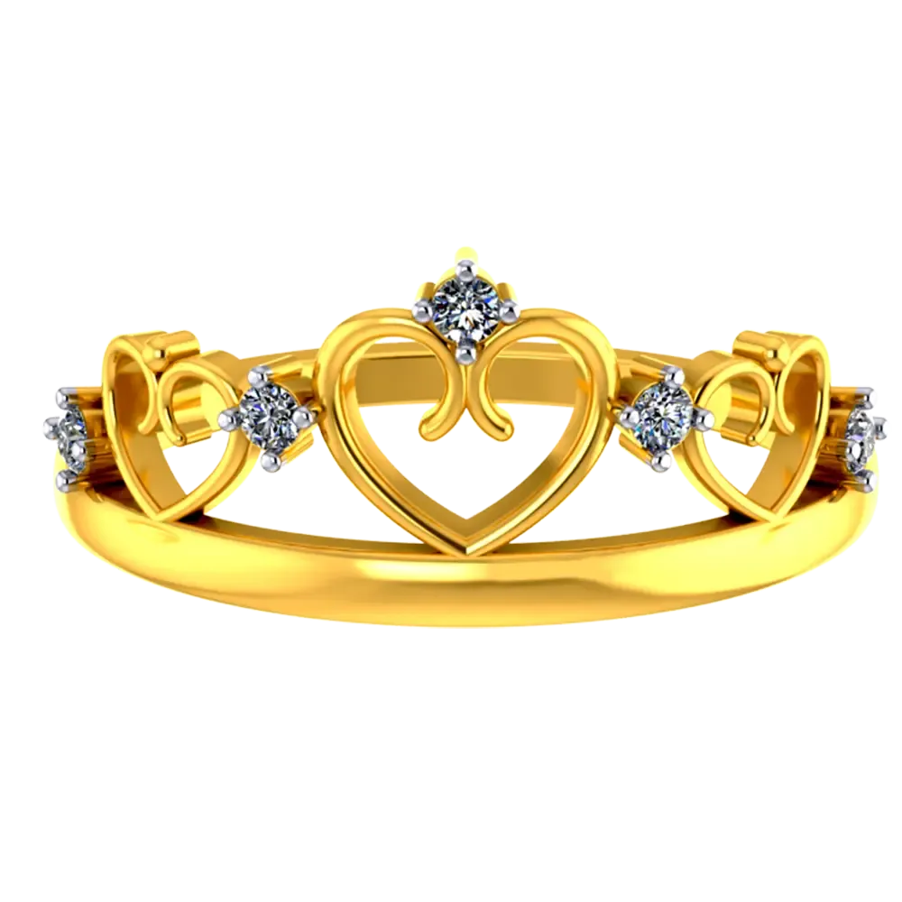 Crown-shaped 14k Gold Ring With Hearts And American Diamonds