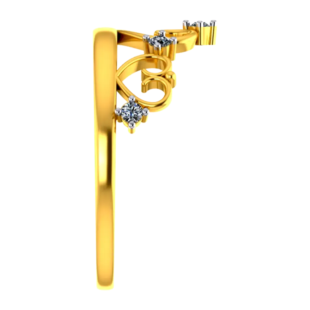 Crown-shaped 14k Gold Ring With Hearts And American Diamonds