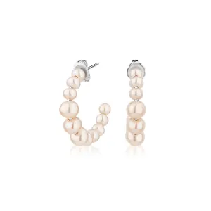 Cultured freshwater pearl hoop earrings in sterling silver