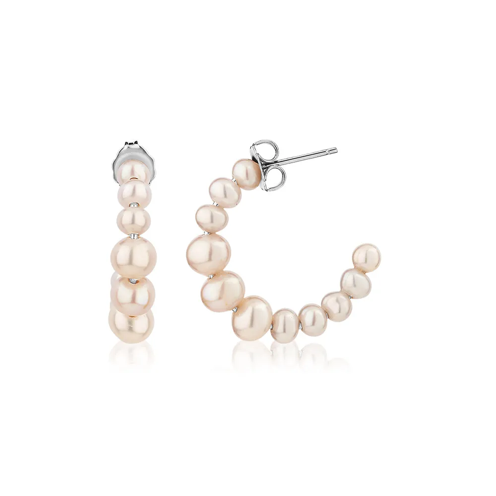 Cultured freshwater pearl hoop earrings in sterling silver