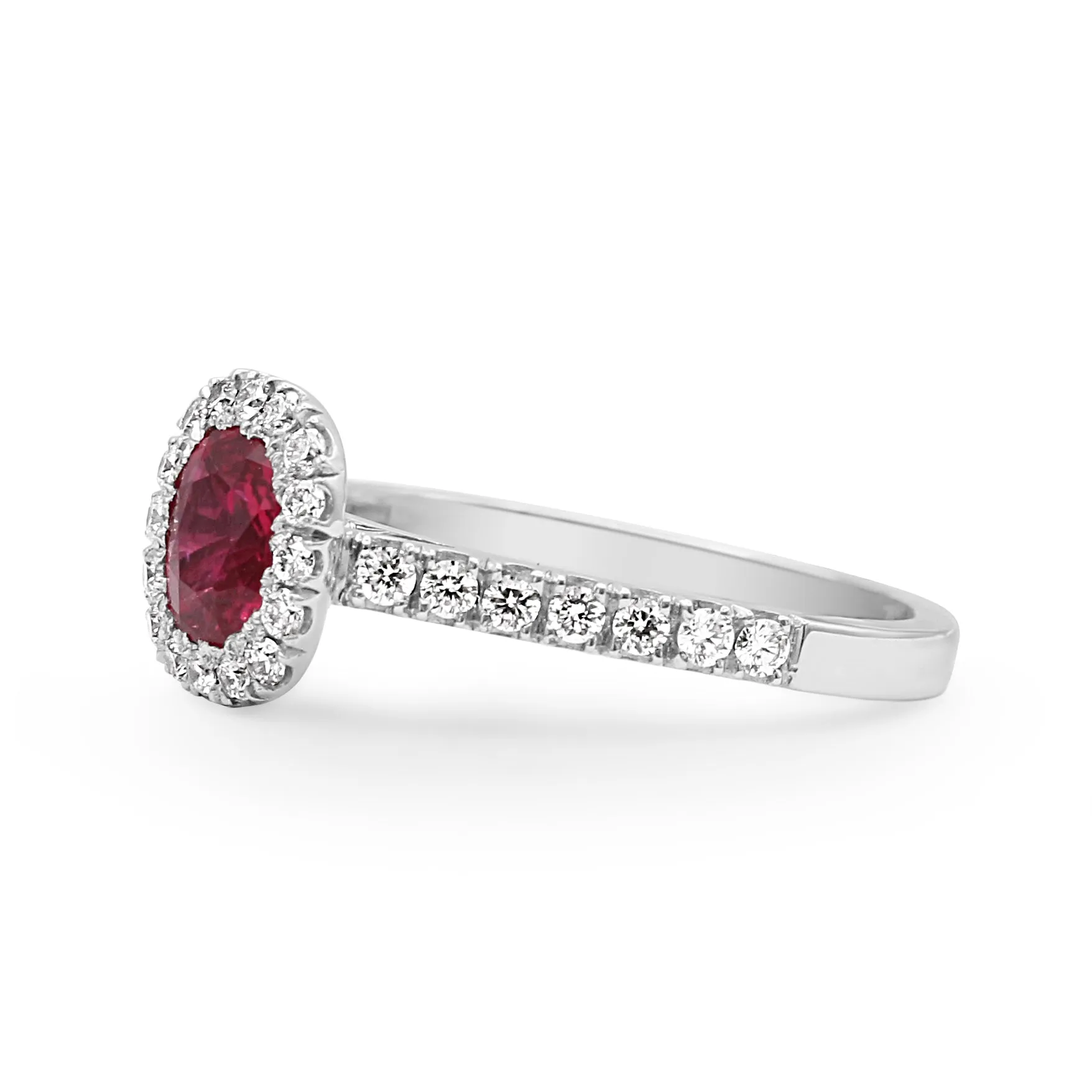 Cushion Cut Red Spinel Diamond Cluster Ring - Platinum