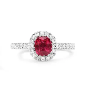 Cushion Cut Red Spinel Diamond Cluster Ring - Platinum