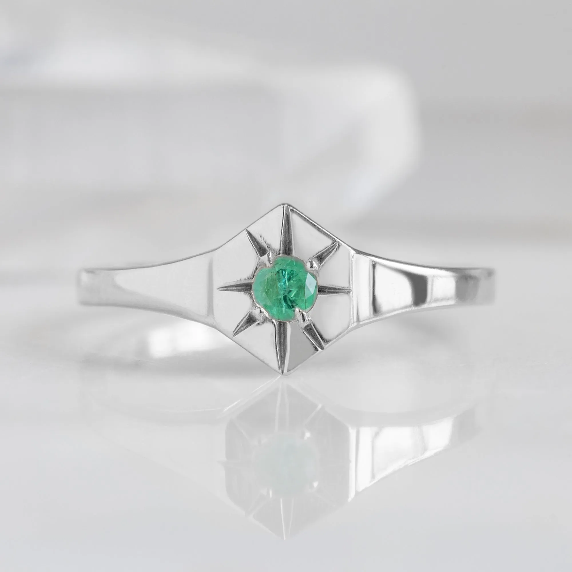 Custom Emerald Birthstone Signet Ring | Yellow, Rose or White Gold