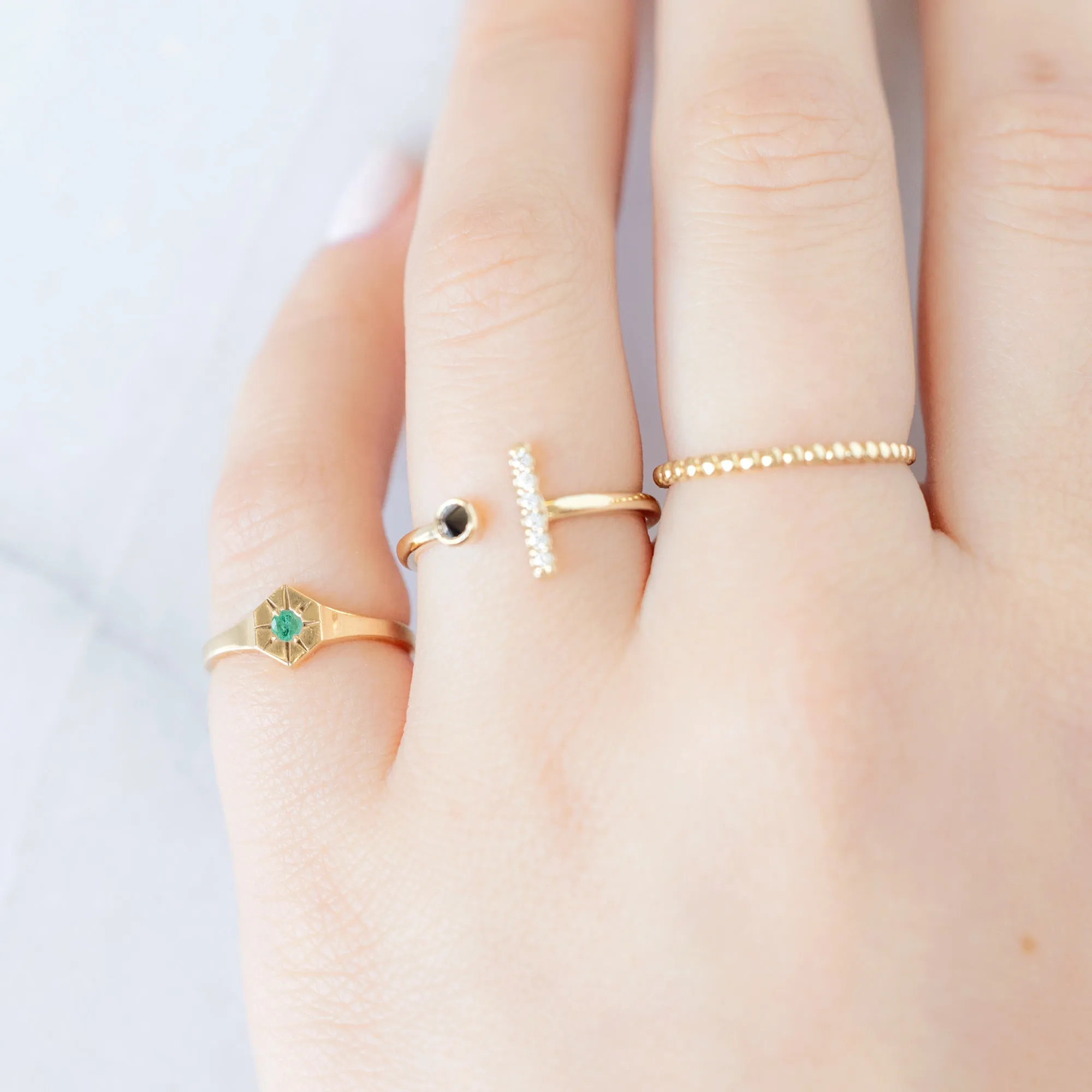 Custom Emerald Birthstone Signet Ring | Yellow, Rose or White Gold