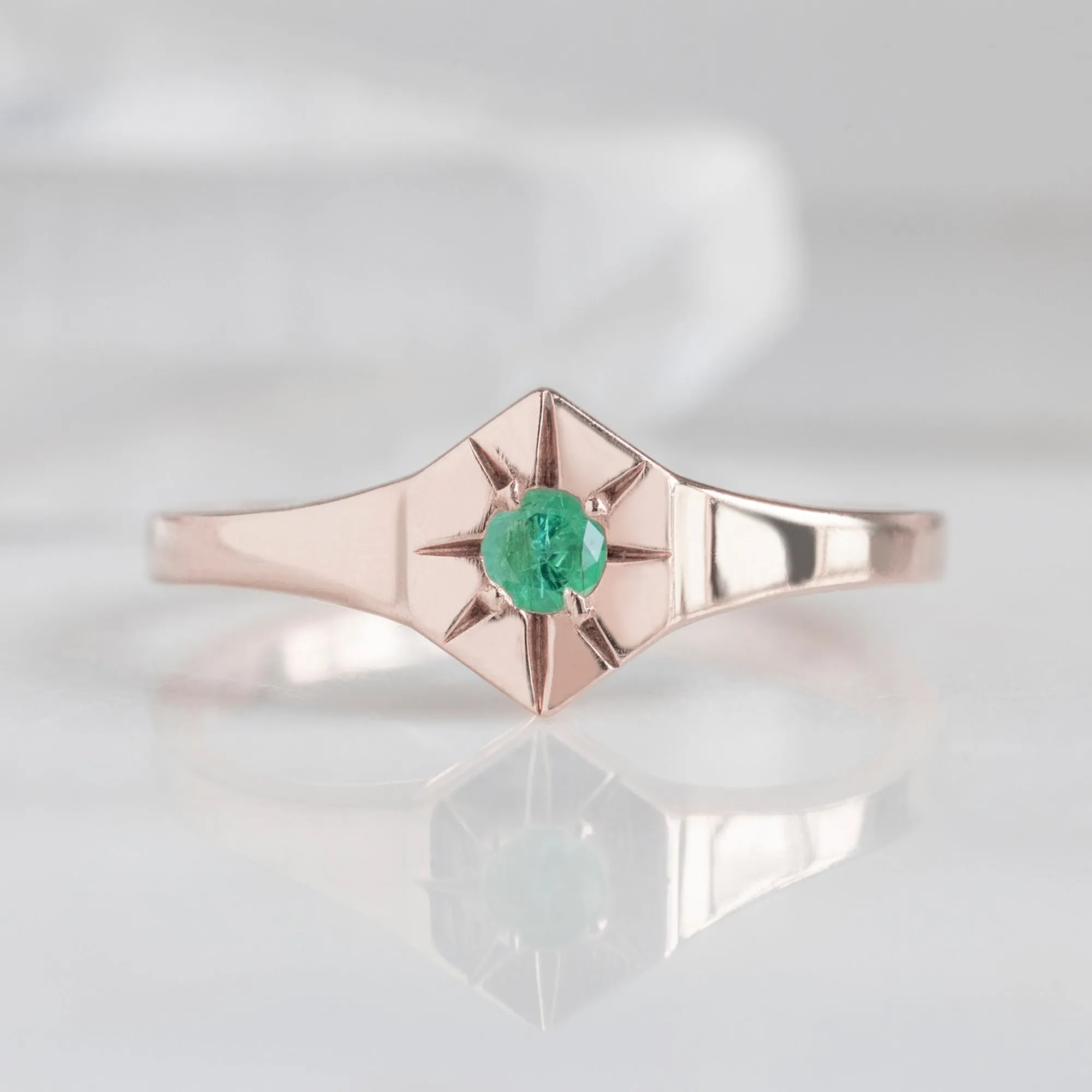 Custom Emerald Birthstone Signet Ring | Yellow, Rose or White Gold