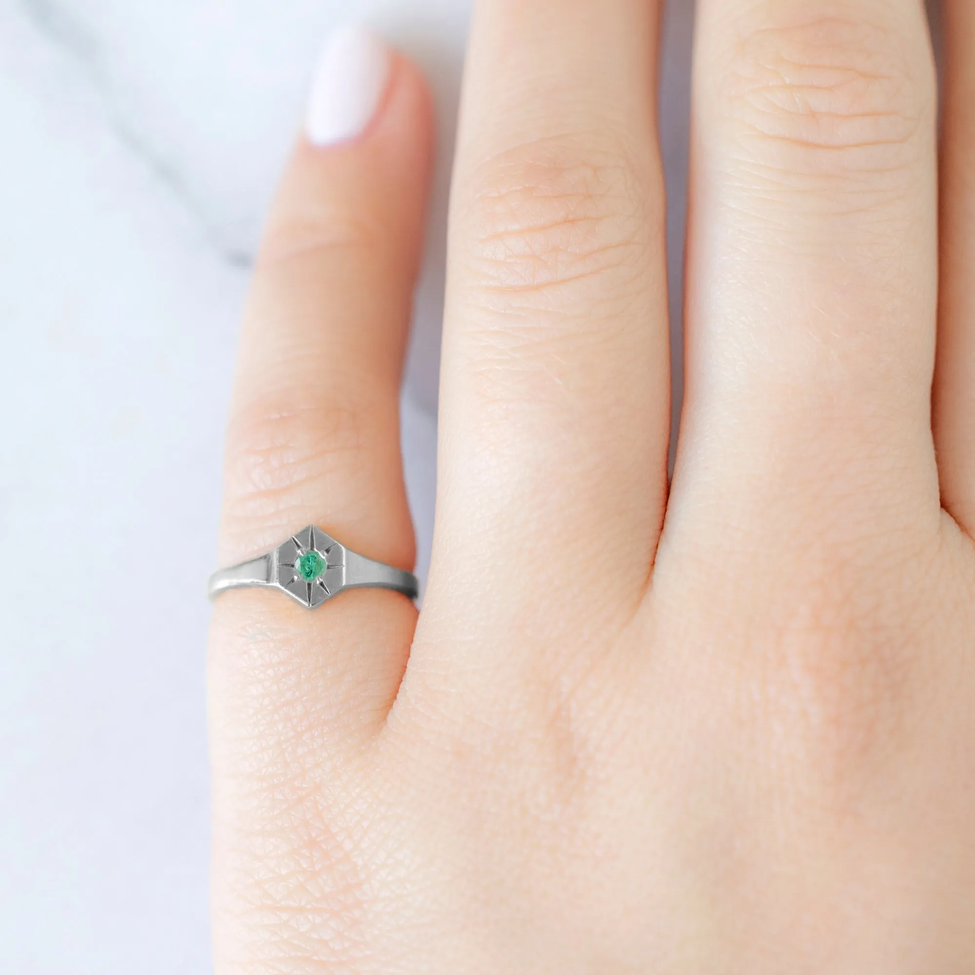 Custom Emerald Birthstone Signet Ring | Yellow, Rose or White Gold