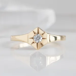 Custom White Diamond Birthstone Signet Ring | Yellow Gold