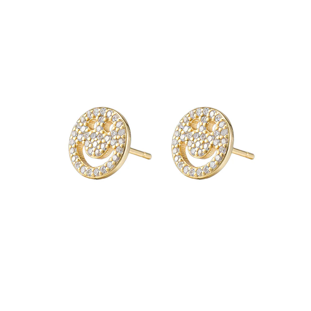 CZ Smiley Face Stud Earrings