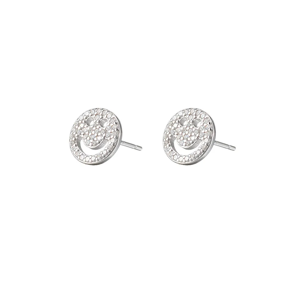 CZ Smiley Face Stud Earrings