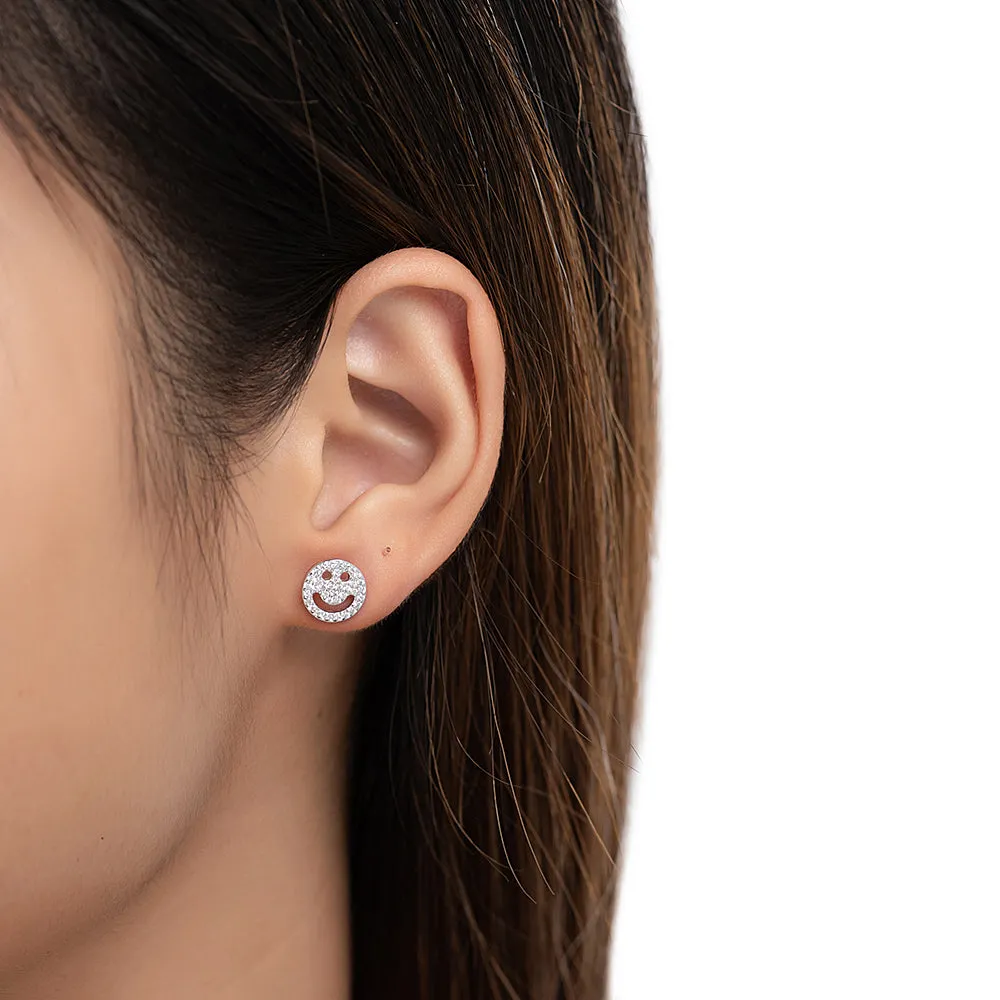 CZ Smiley Face Stud Earrings
