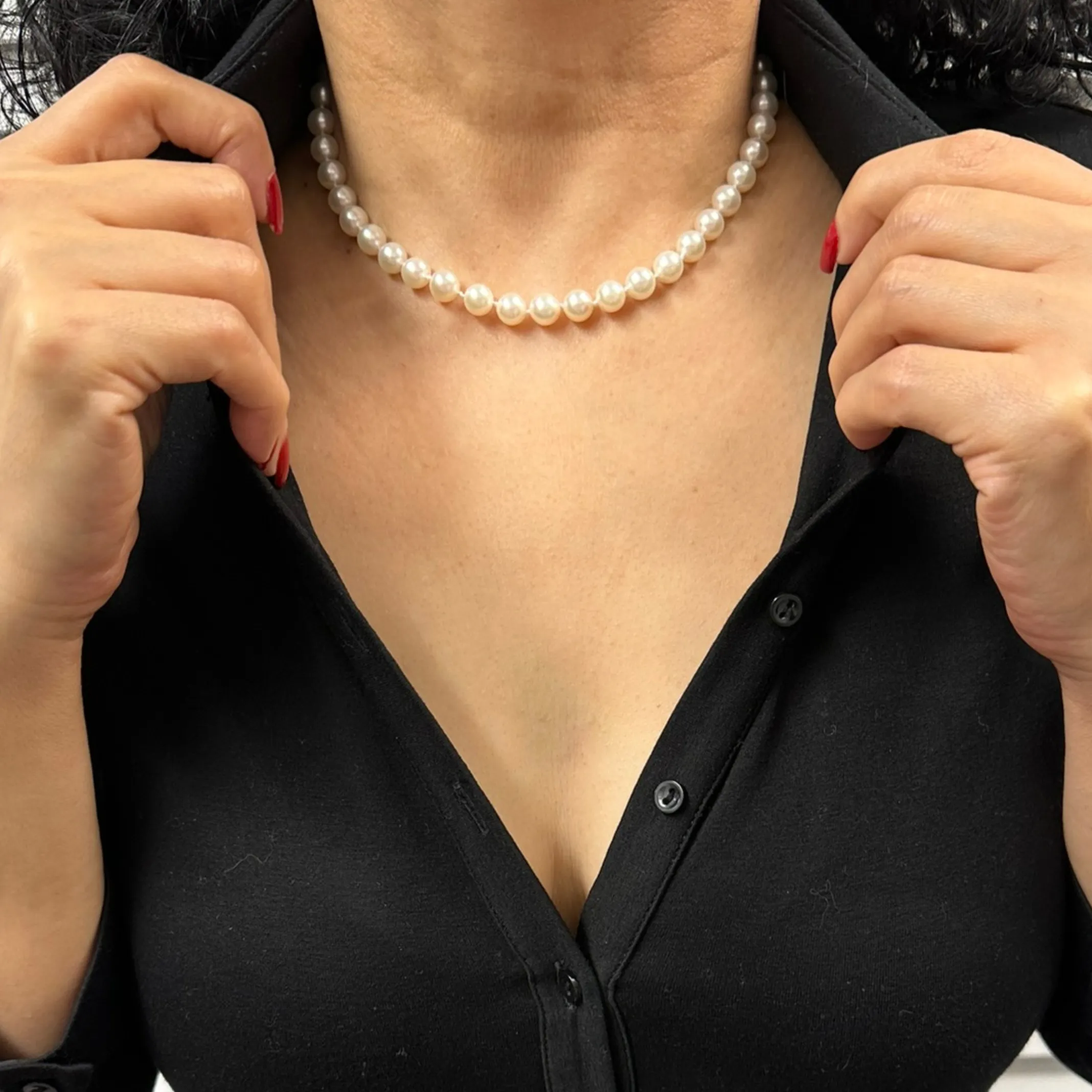 Daisy Exclusive 16" 7.5-8.0mm Single Strand Japanese Cultured Pearl Necklace with 14k Gold Box clasp