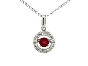 Dancing Gem Round Orange Sapphire Diamond Halo Necklace 18k White Gold