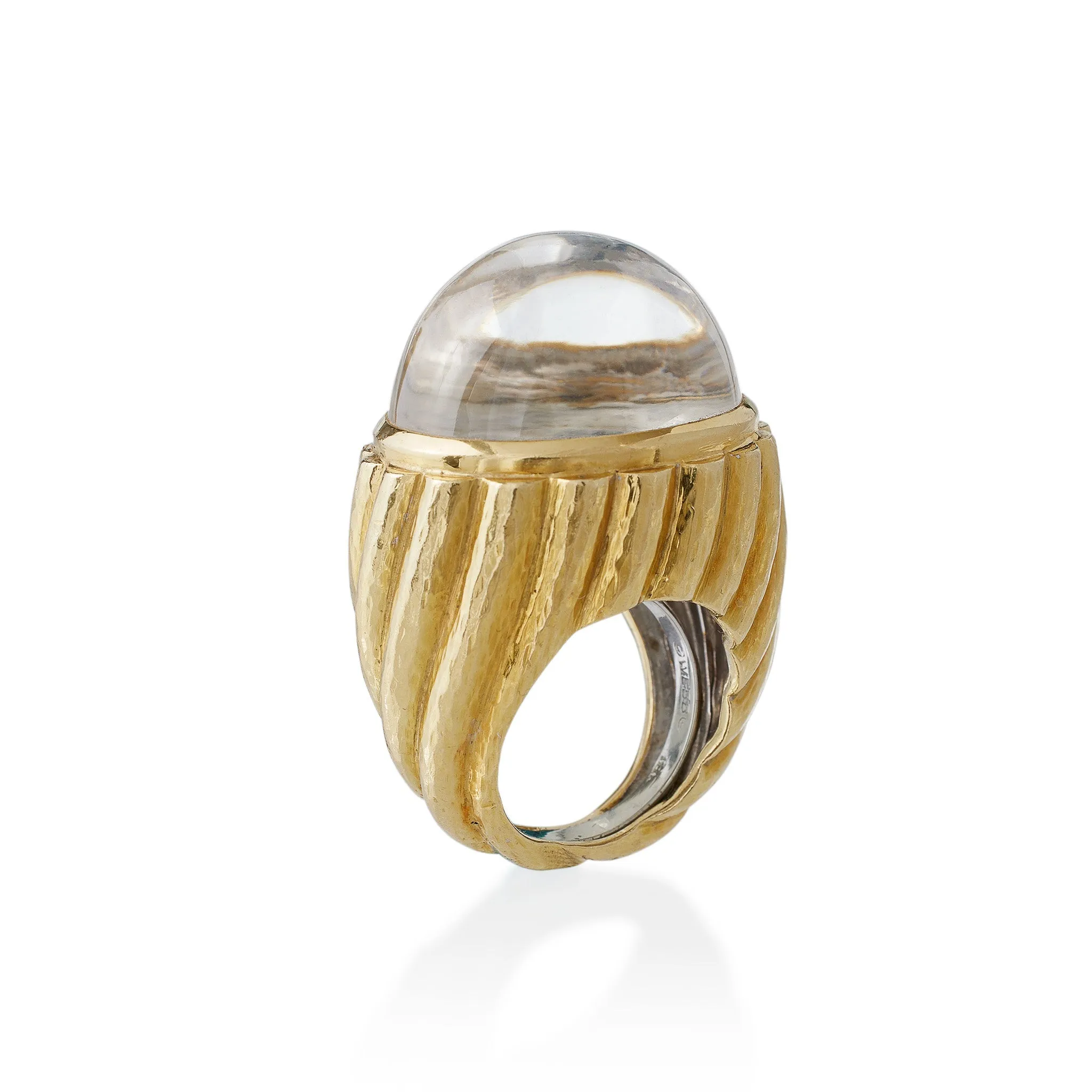 David Webb Rock Crystal and Hammered Gold Bomb?? Ring