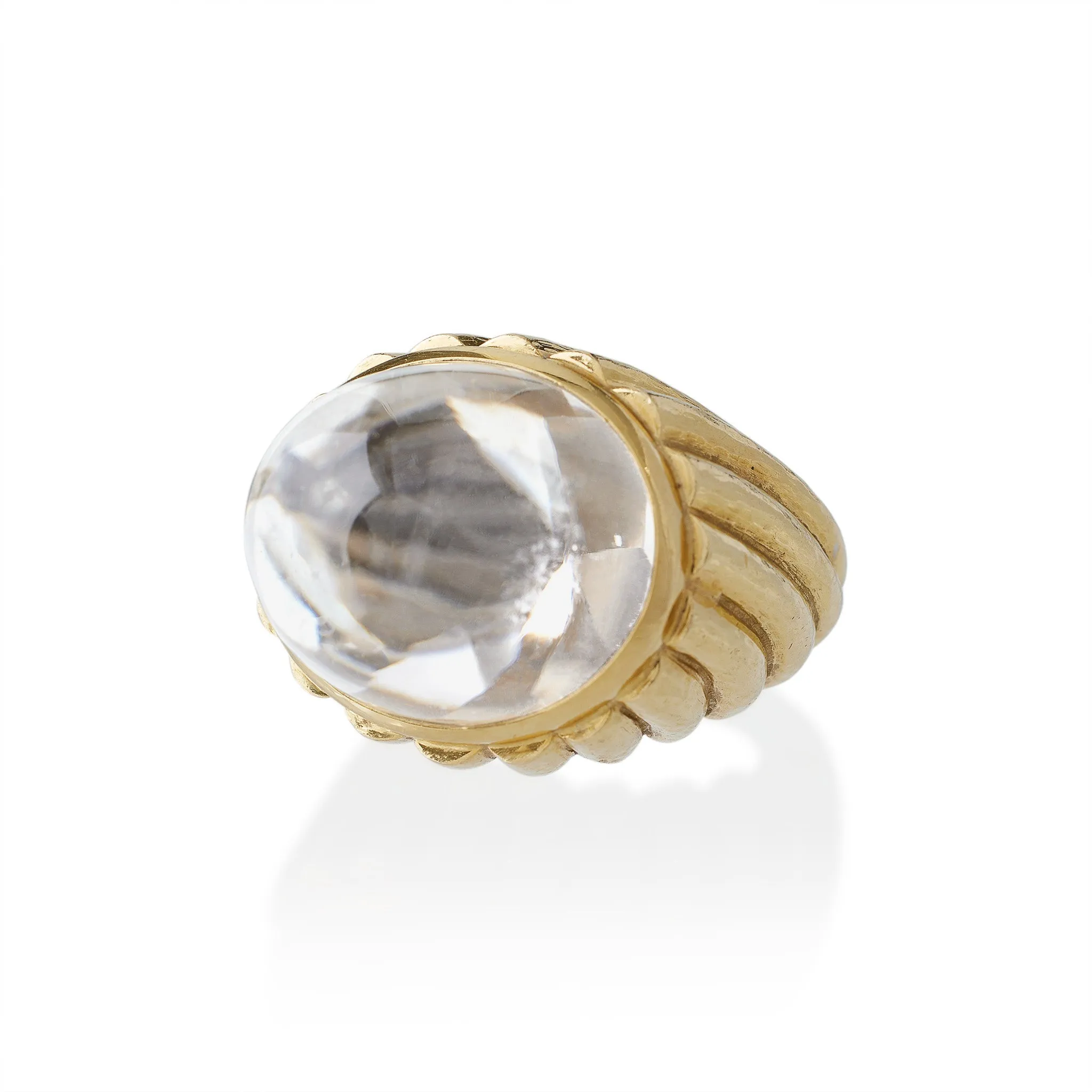 David Webb Rock Crystal and Hammered Gold Bomb?? Ring