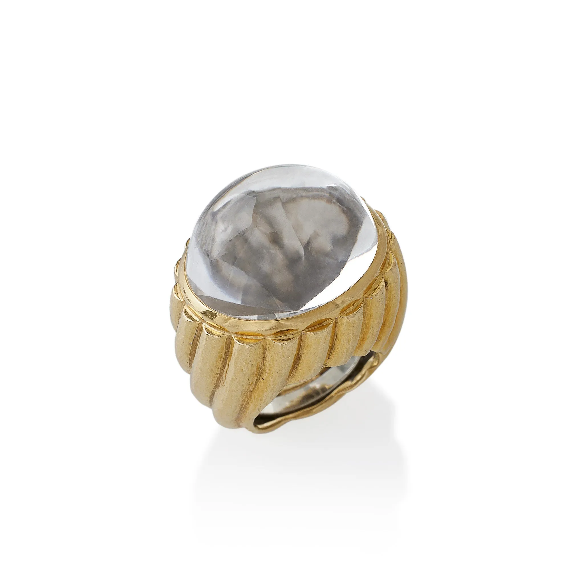 David Webb Rock Crystal and Hammered Gold Bomb?? Ring