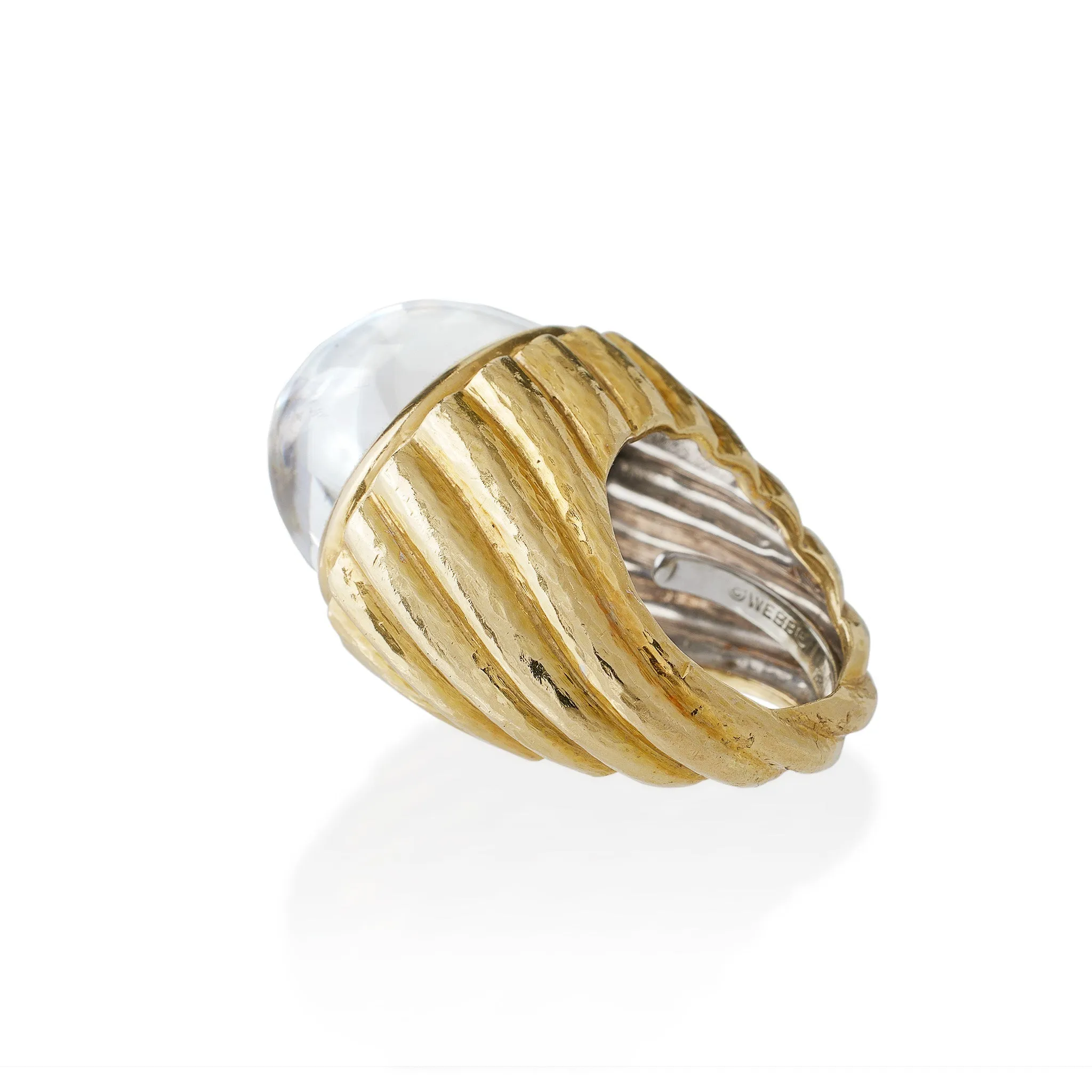 David Webb Rock Crystal and Hammered Gold Bomb?? Ring