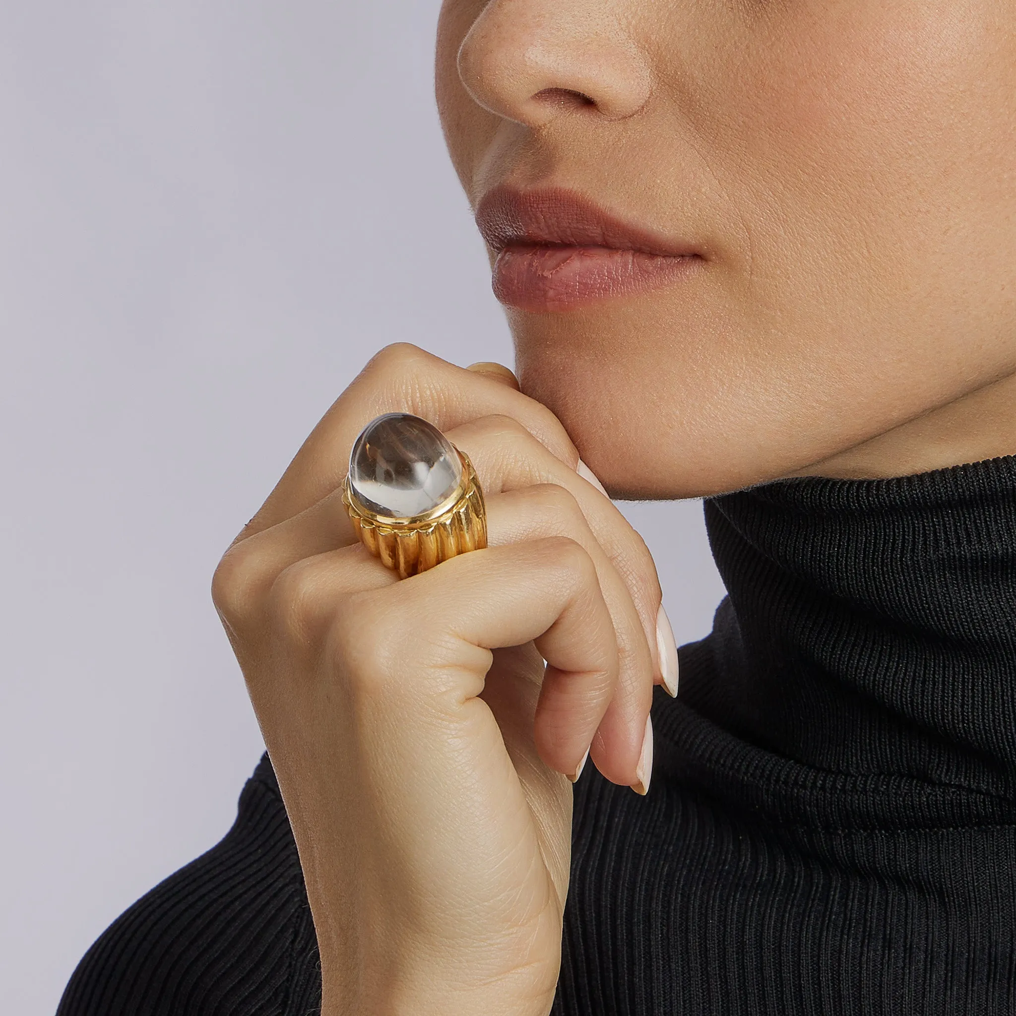 David Webb Rock Crystal and Hammered Gold Bomb?? Ring