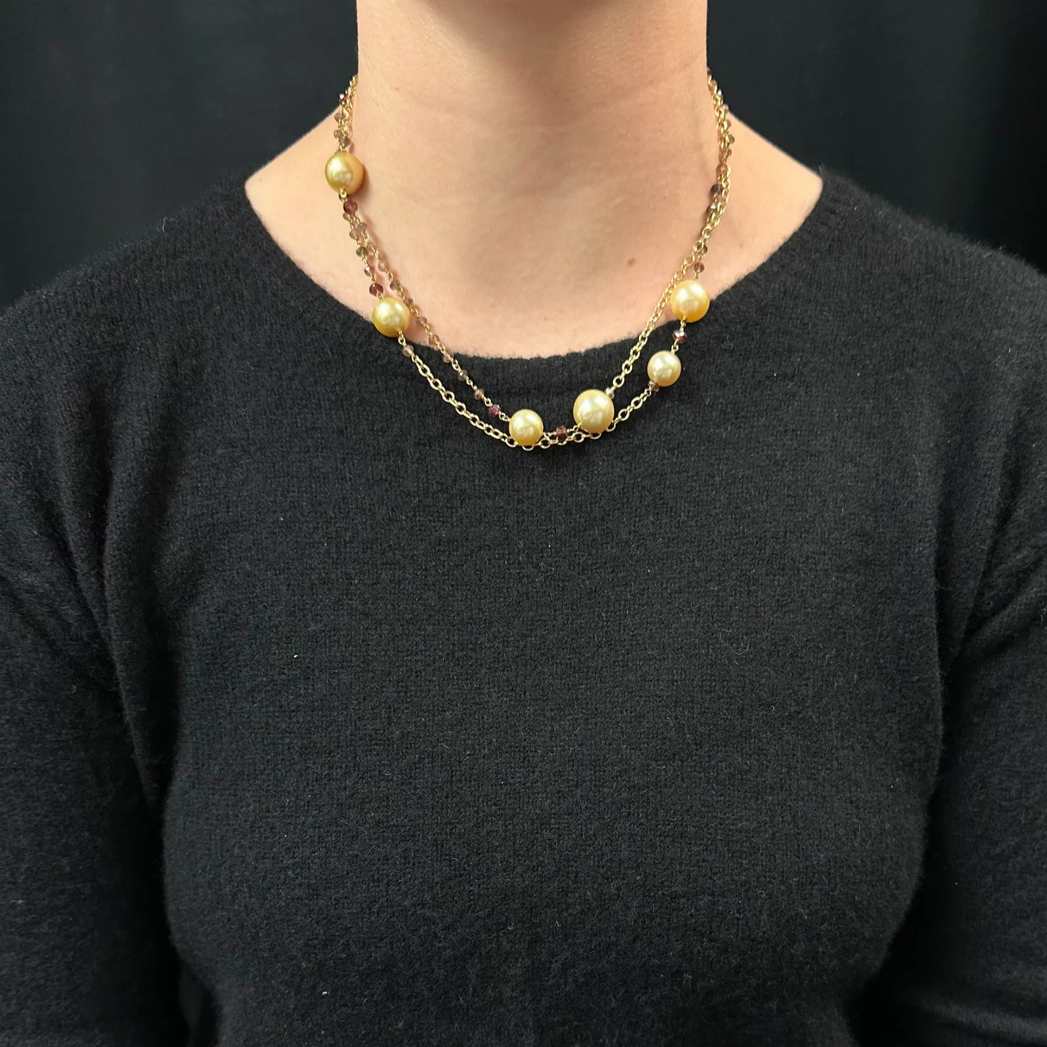 DAVID YURMAN Oceanica Link Necklace with cultured Golden Pearls and Adalusite in 18k Gold