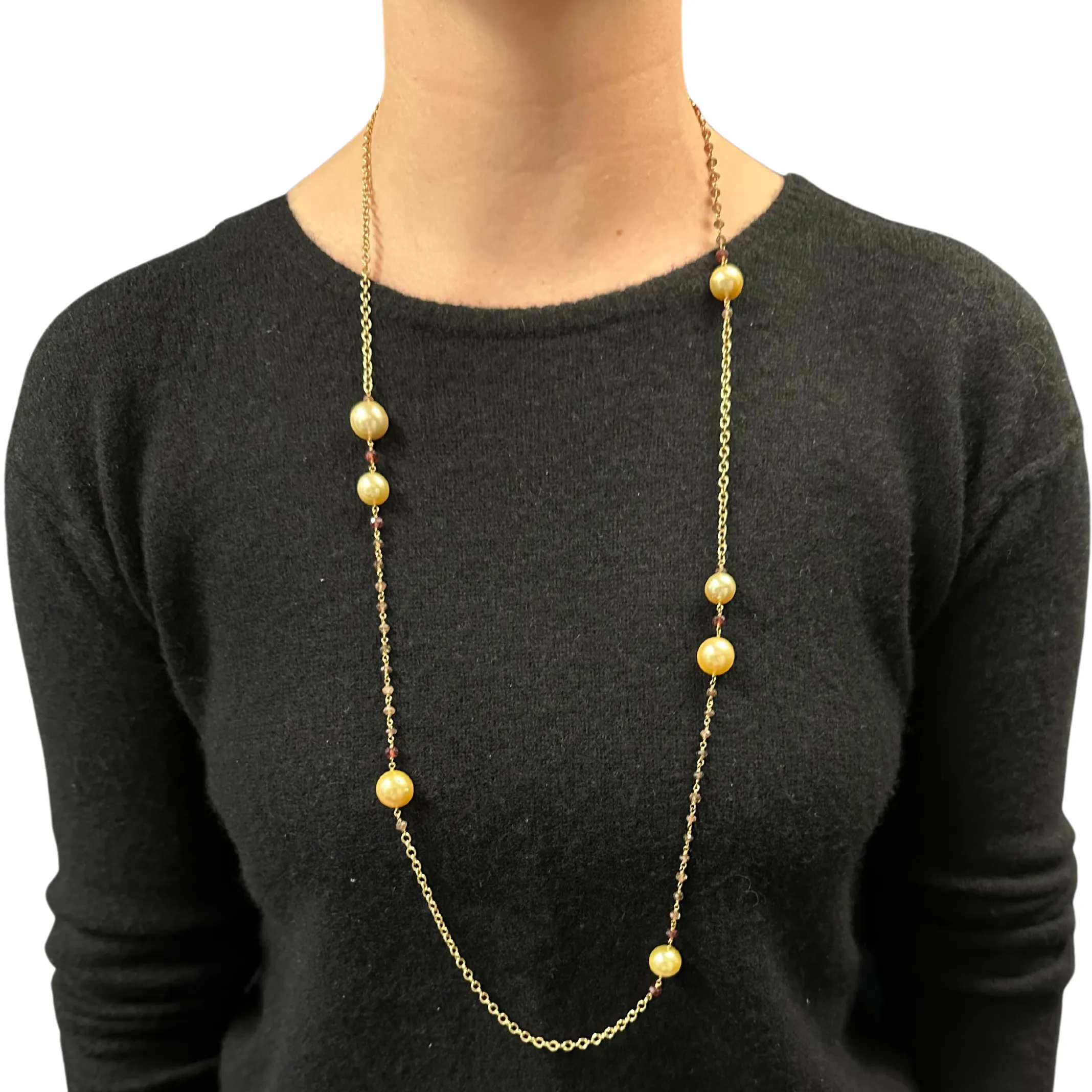 DAVID YURMAN Oceanica Link Necklace with cultured Golden Pearls and Adalusite in 18k Gold
