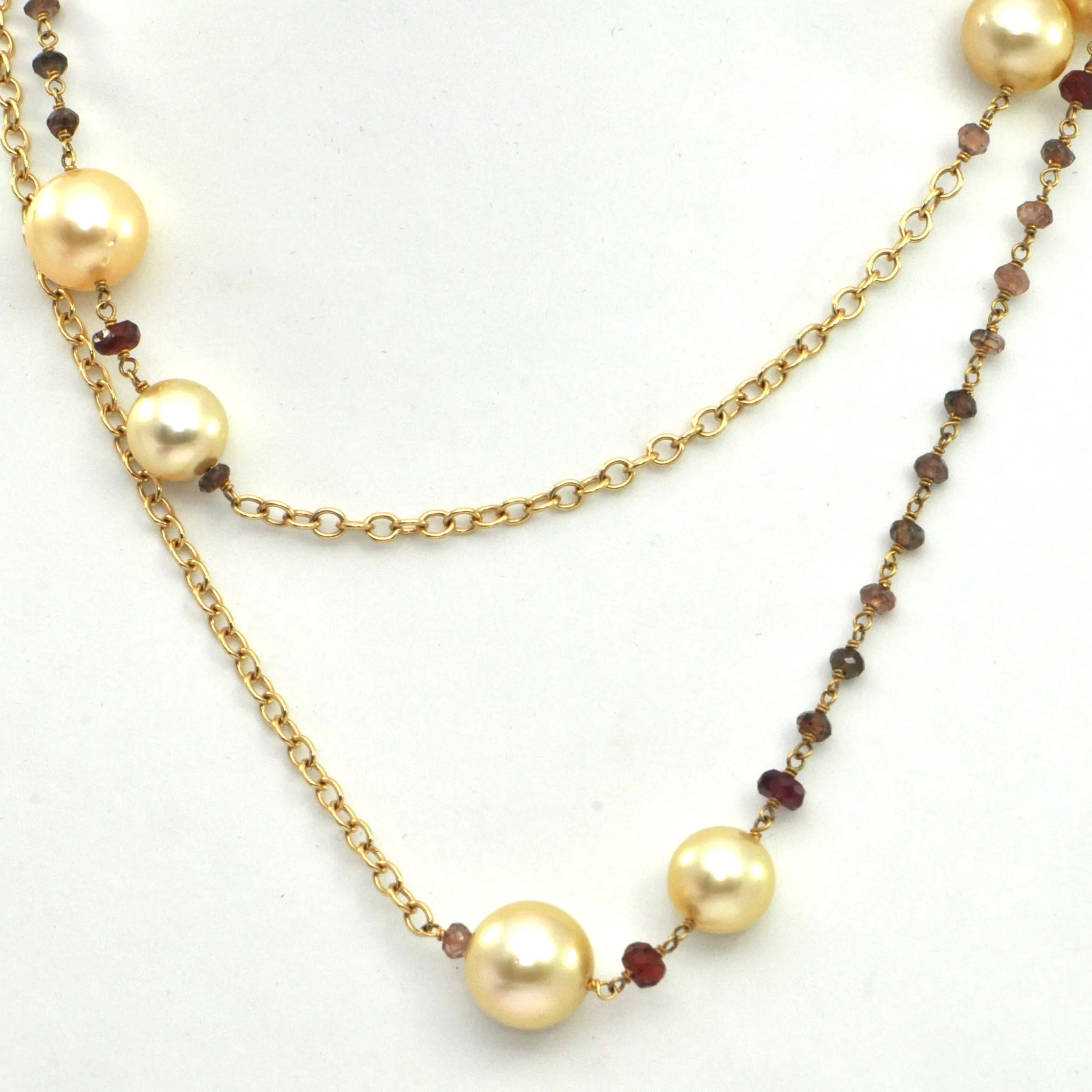 DAVID YURMAN Oceanica Link Necklace with cultured Golden Pearls and Adalusite in 18k Gold