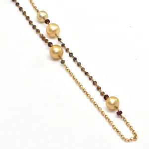 DAVID YURMAN Oceanica Link Necklace with cultured Golden Pearls and Adalusite in 18k Gold